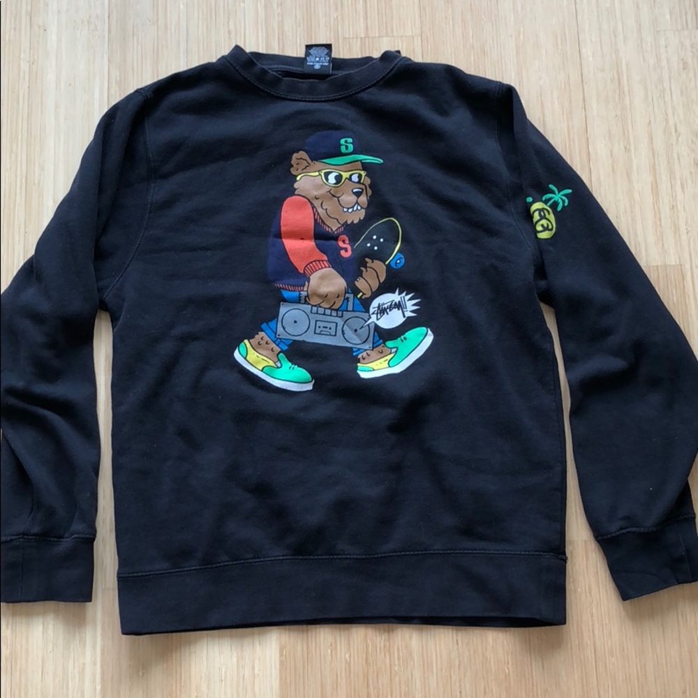 Black stussy pullover sweatshirt
